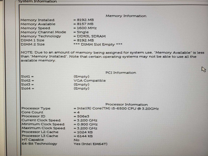 Dell OptiPlex 3040 i5-6500@3.2GHz 8GB DDR3 No HDD [