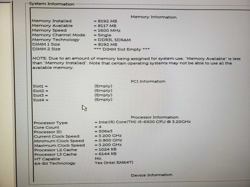 Dell OptiPlex 3040 i5-6500@3.2GHz 8GB DDR3 No HDD  [