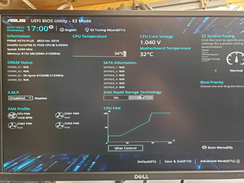 Custom Asus PC, Core I5-7500 3.4GHz, 8GB DDR4, No HDD _