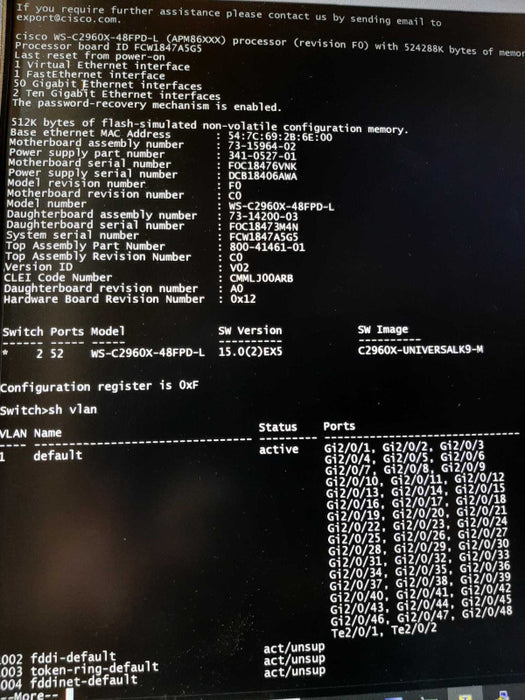 Cisco WS-C2960X-48FPD-L 48 POE+ GE+2 10G SFP+, LAN BASE (740W) FCTY RESET ~