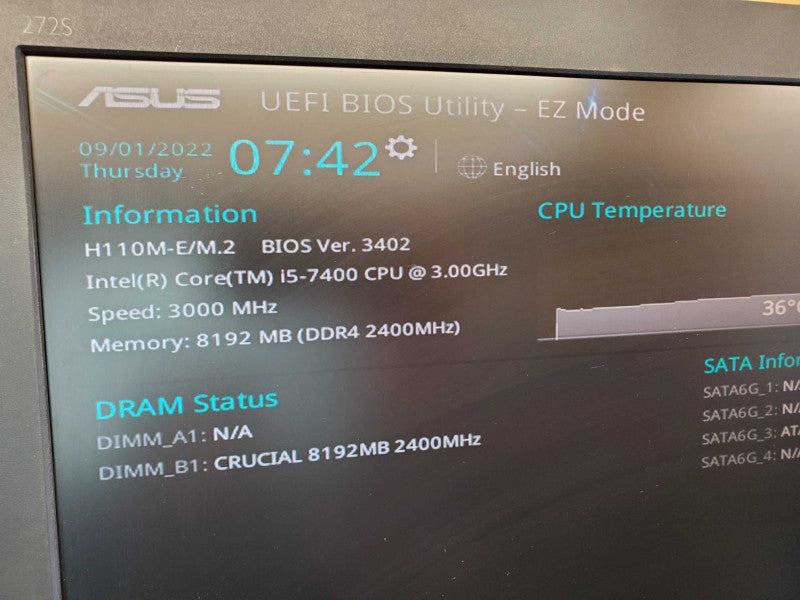 Custom PC H110m-E/M.2 Core i5-7400 @ 3.0 GHz 8GB DDR4 No HDD (