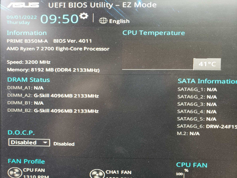Custom PC Asus B350M-A Ryzen 7 2700@3.2GHz 8GB DDR4 FirePro No HDD [