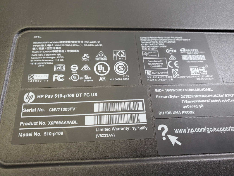 HP Pavilion 510-p109 AMD A12-9800 RADEON R7 @3.8GHz 8GB DDR4 )