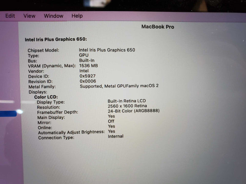Macbook Pro 2017 13\\" w/ Touch Bar Core i7-7567U@ 3.5 GHz 16GB 250GB SSD *READ* (