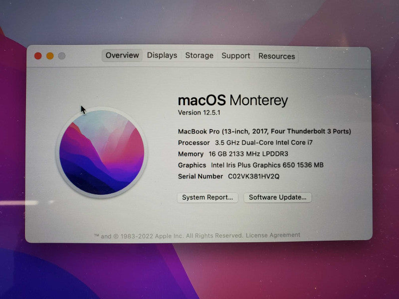 Macbook Pro 2017 13\\" w/ Touch Bar Core i7-7567U@ 3.5 GHz 16GB 250GB SSD *READ* (