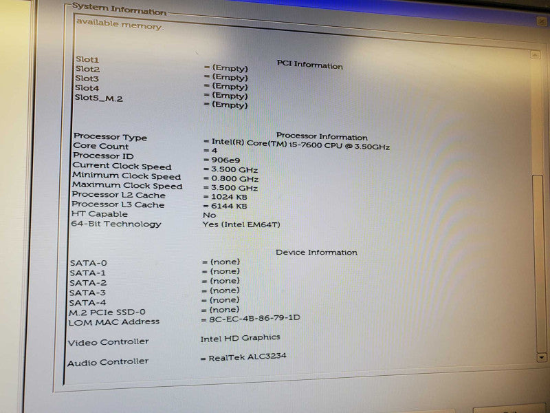 Dell OptiPlex 3050 MT Desktop i5-7500 @ 3.40GHz 4GB RAM No HDD (