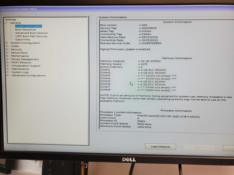 Dell Precision T5810, Xeon E5-1620v3 3.5GHz, 16GB DDR4, 360GB SSD, Quadro K620 _