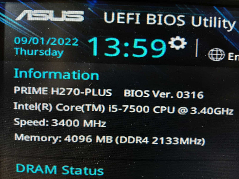 Black Box Desktop Asus Prime H270-Plus, i5-7500 3.4GHz/4GB, NO HDDs ~