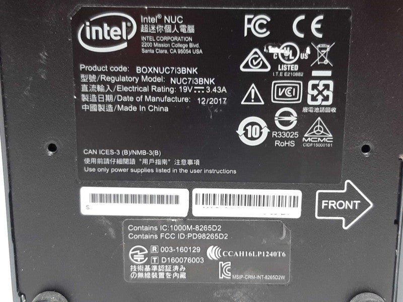 Intel NUC i3-7100U @ 2.40GHz 8GB RAM - NO SSD +