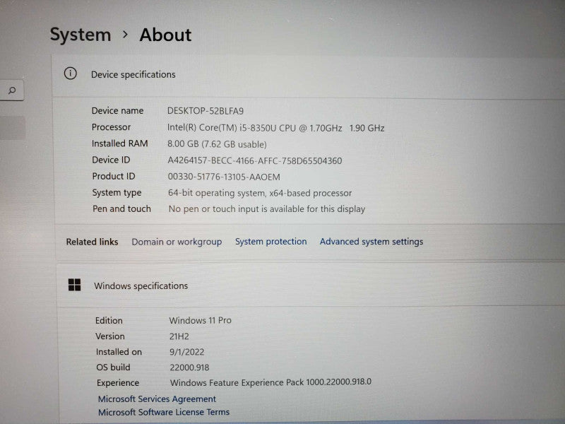 HP Elitebook 840 G5 14.1\\" Core i5-8350U @ 1.7 GHz 8GB Ram 250GB SSD W11 (
