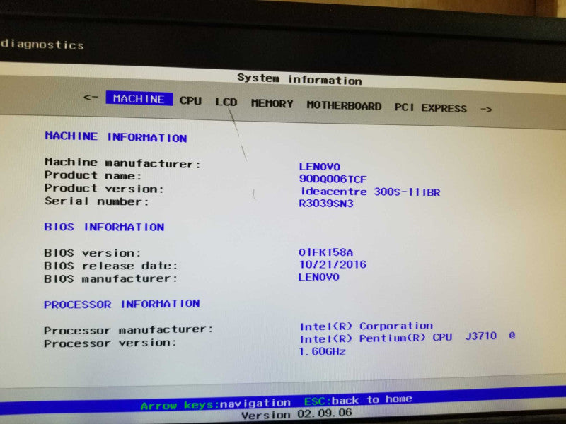 Lenovo Ideacentre 300s-11IBR  Pentium J3710 1.6Ghz 4GB Ram=
