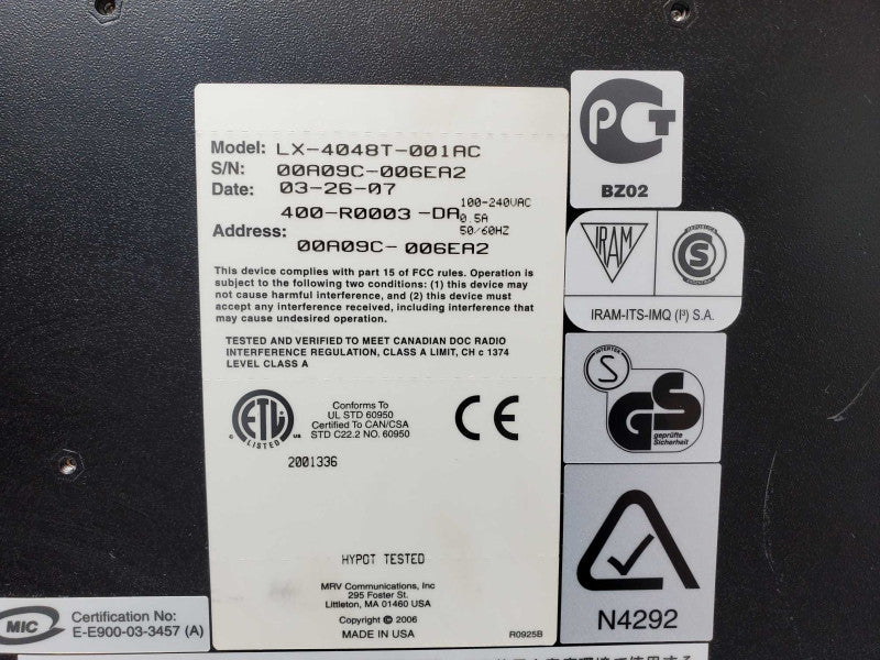 MRV LX-4048T-001AC 48 PORT Remote Manager console server, 1x PSU _