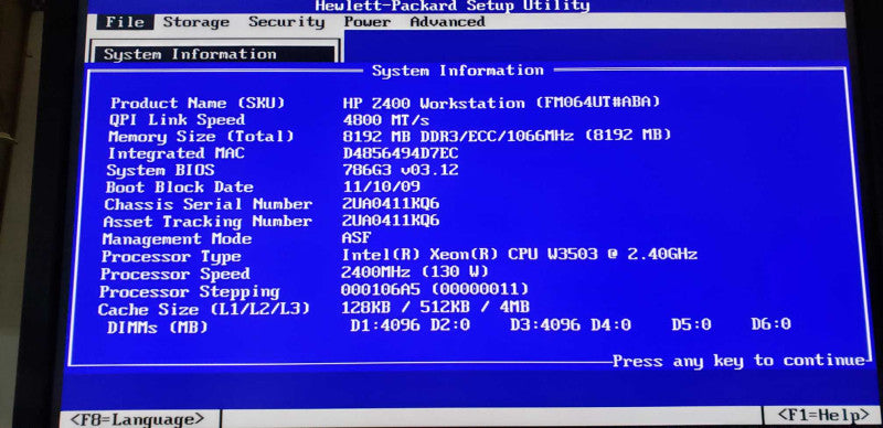 HP Z400 workstation Xeon W3503 @ 2.40ghz / 8gb ram / quadro K2200 GPU #