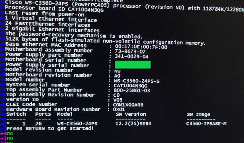 Cisco Catalyst 3560 Series PoE WS-C3560-24PS-S V05 24 Port Ethernet Switch $