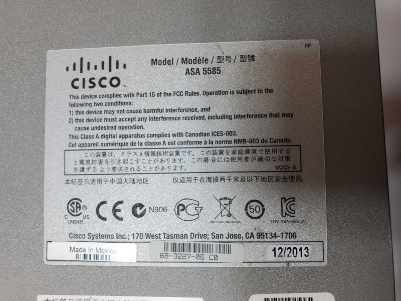 Cisco 5585 Firewall Chassis 1x ASA5585-XSSP-20, 2x PSU, VPN premium license _