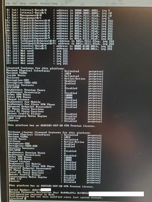 Cisco 5585 Firewall Chassis 1x ASA5585-XSSP-20, 2x PSU, VPN premium license _
