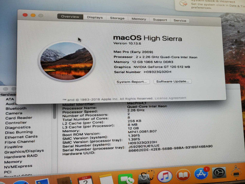 Apple Mac Pro 2009 A1289 2xXeon E5520 @2.26GHz 12GB DDR3 GeForce GT 120 )
