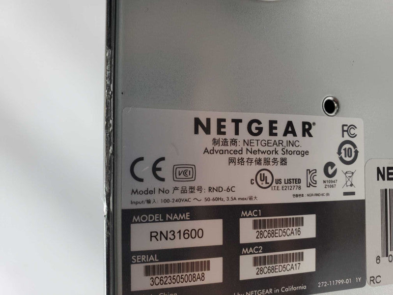 NetGear Advanced Network Storage RND-6C RN31600, 5x 2TB HDDs, Factory Reset _