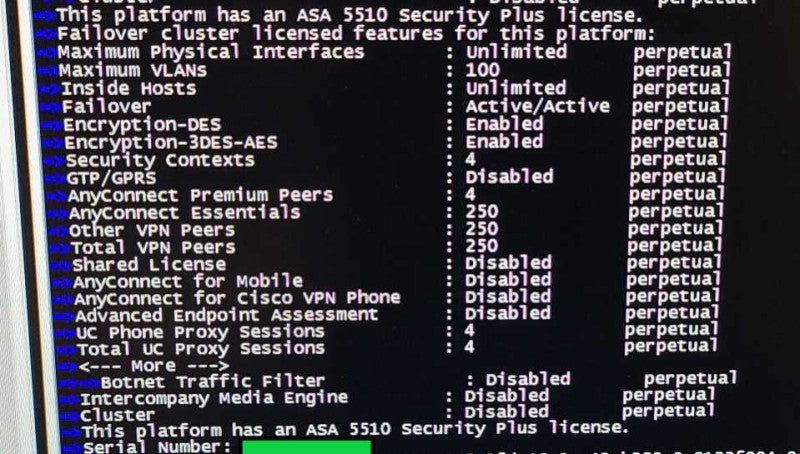 Cisco ASA 5510 Base VPN Firewall Adaptive Security Appliance ASA 5510 V07 Security Plus License $