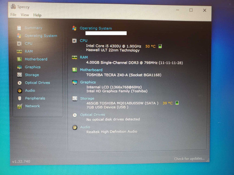 Toshiba Tecra Z40-A 14\\" Laptop i5-4310U @ 1.9 GHz  4GB 500GB HDD (