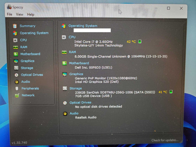 Dell Latitude 7480 Core i7-6600U @ 2.6 GHz 8GB Ram 250GB SSD (