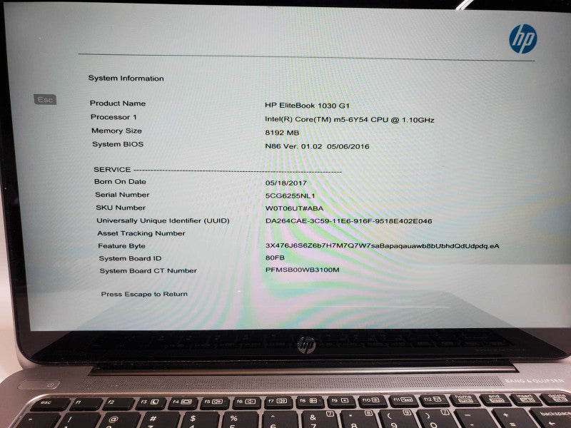 HP EliteBook 1030G1, Intel M5-6Y54 1.10GHz, 8GB RAm, 128GB m.2 SSD _