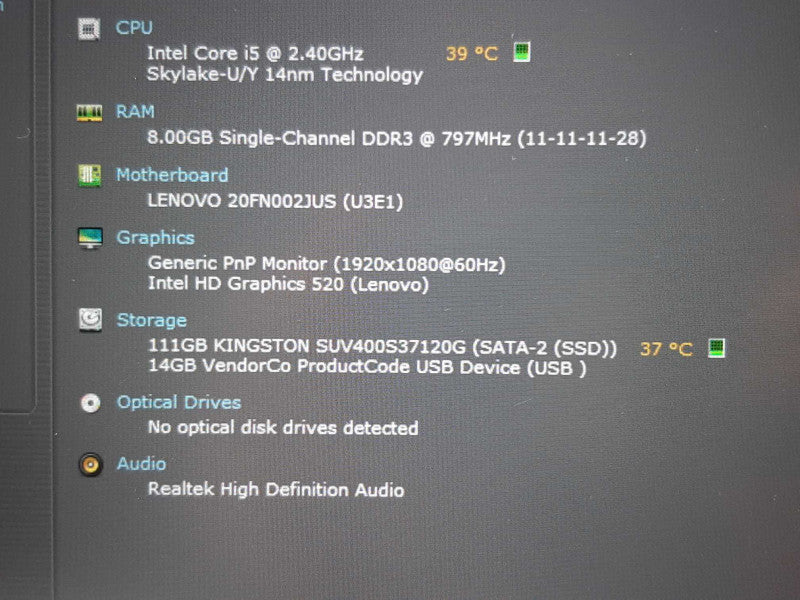 Lenovo ThinkPad T460 - i5-6200U @ 2.32.20GHz 8GB RAM 120GB SSD +