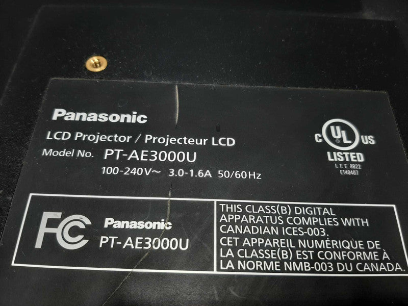 Panasonic PT-AE3000U LCD Video Projector, Lamp Runtime 196Hrs ~