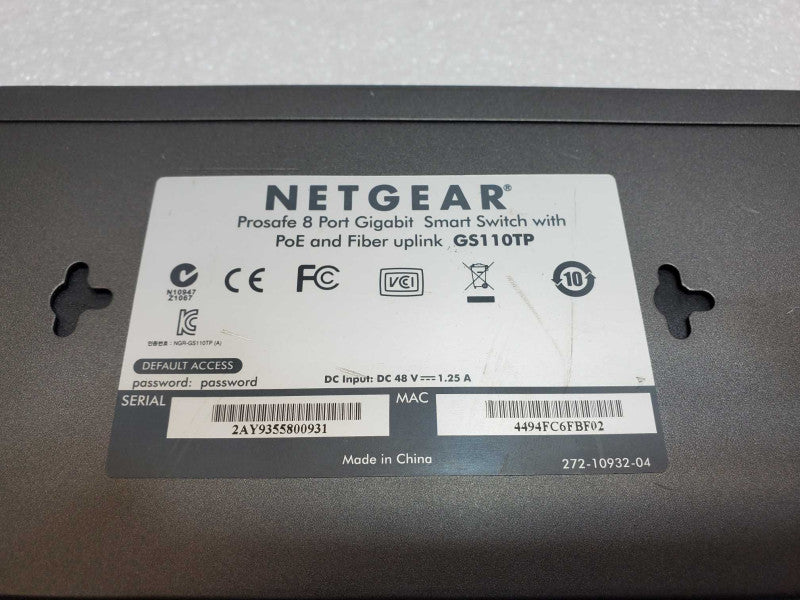Netgear Prosafe 8 port Gigabit smart switch with POE and Fiber Uplink GS110TP _