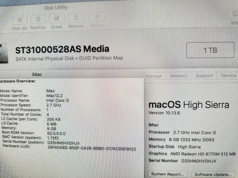 iMac 27\\" - M.2011 A1312, i5-2500S 2.7GHz/8GB, Radeon HD 6770M, 1TB HDD, ~