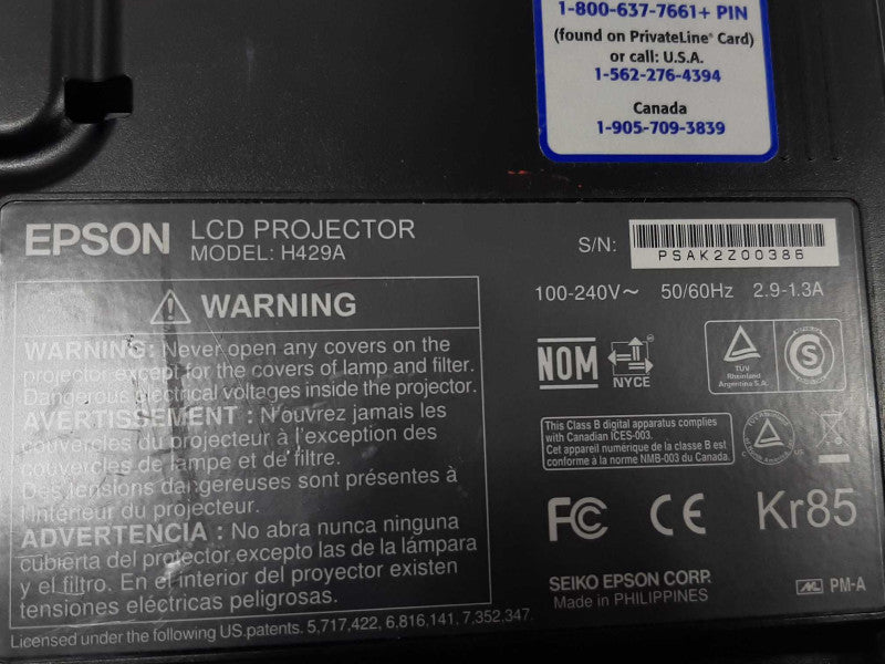 Epson EX5210 (H429A) XGA 3LCD Projector, No Remote, Lamp Runtime 116Hrs ~