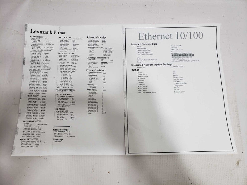 Lexmark E120N Network Laserjet Duplex Printer [