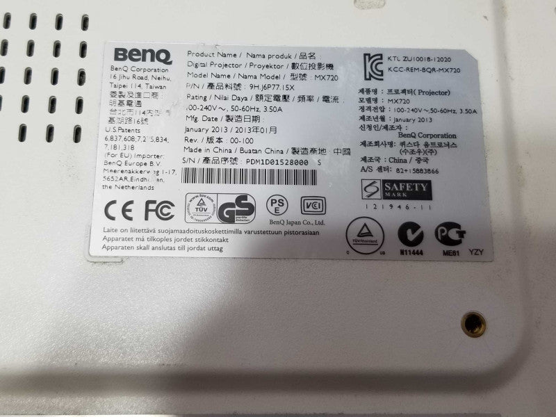 BenQ MX720 DLP Projector 3500 Lumens HD 1080p=