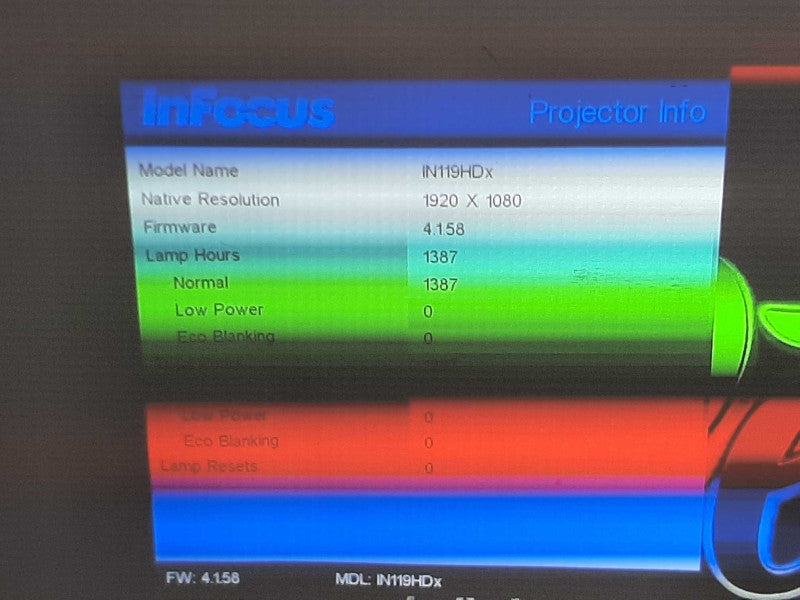 InFocus IN119HDx 1080p DLP Projector HDMI/VGA/Video/S-Video 1387 Lamp Hours +