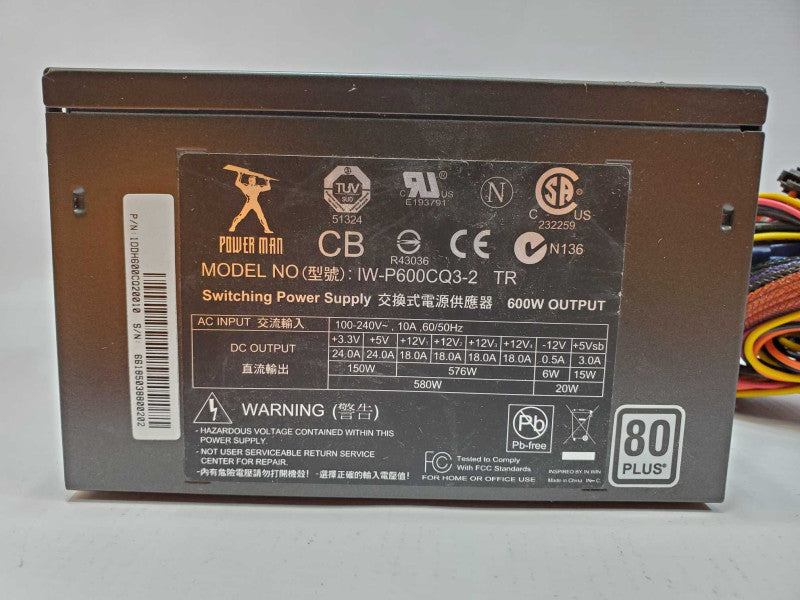 POWER MAN 600W OUTPUT SWITCHING ATX 80+ POWER SUPPLY IW-P600CQ3-2 TR PSU (