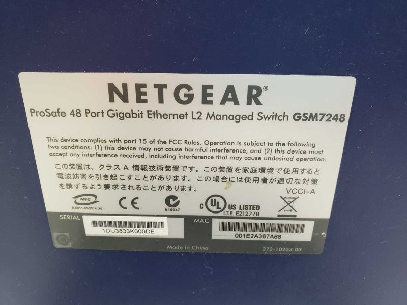 Netgear GSM7248 ProSafe 48 Port Gigabit Ethernet L2 Managed Network Switch )