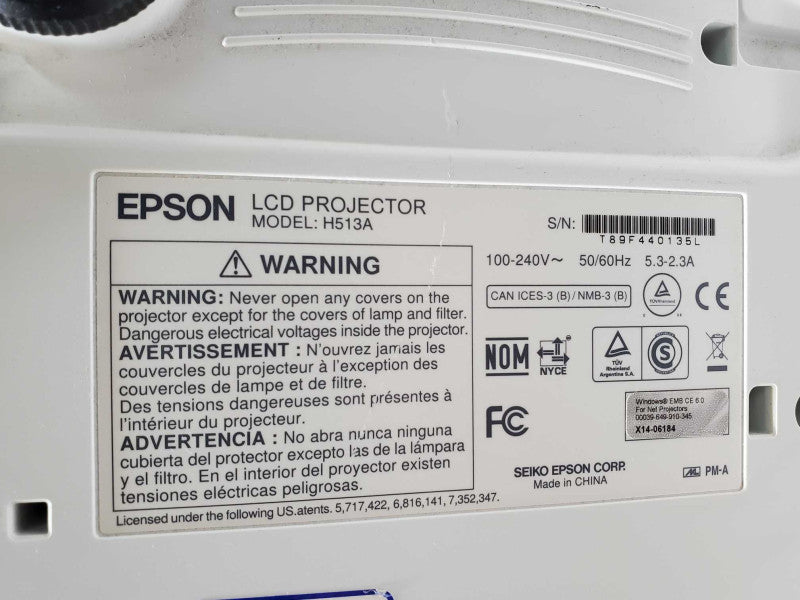 Epson PowerLite Pro G6550WU WUXGA 3LCD Projector H513A, AS-IS, Read _