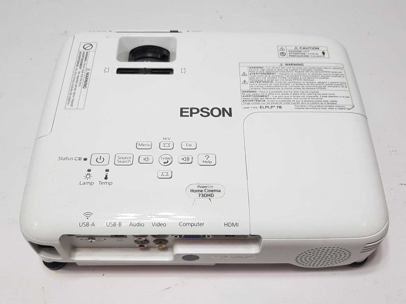 EPSON PowerLite Home Cinema 730HD 1080p Projector HDMI/VGA/Video/USB 298 L.H. +