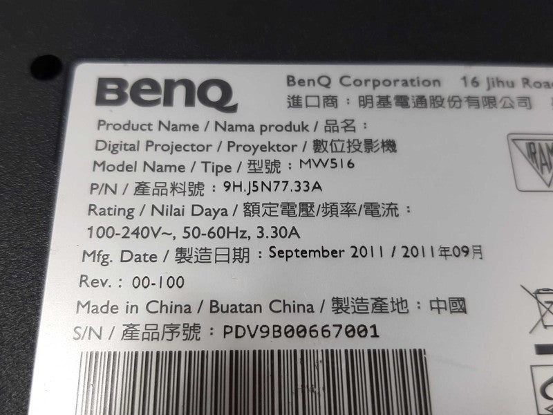 BenQ MW516  WXGA Conference Room Projector, Lamp Runtime: 1283Hrs ~