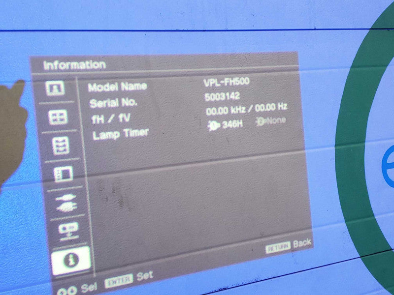 SONY VPL-FH500 WUXGA PROJECTOR ONLY 346H lamp timer, missing Lens Cover, Read _