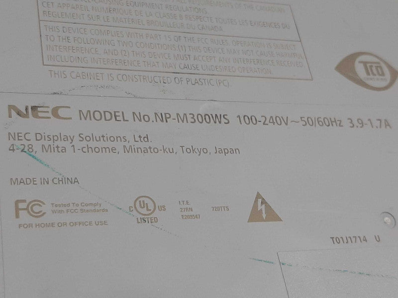 NEC NP-M300WS 3LCD Projector 3000 ANSI WXGA Short-Throw HDMI, Lamp 64HRS ~