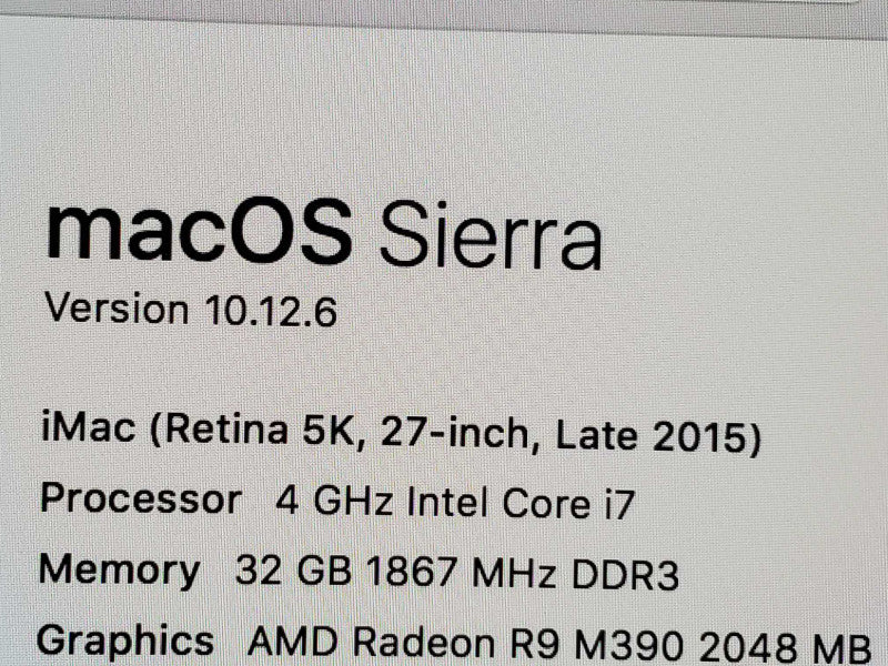 Apple iMac A1419, Late 2015 i7 4.0GHz 32GB DDR3 120GB Flash Storage  |