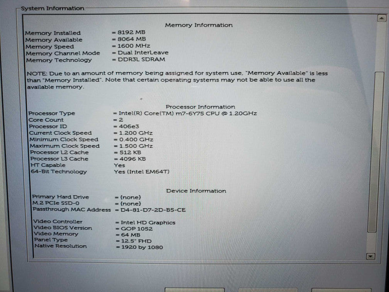DELL Latitude 7275 Core m7-6Y75@1.2GHz 8GB RAM T02H001 w/ Keyboard |