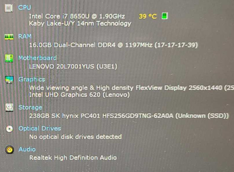 Lenovo ThinkPad T480s i7-8650U 1.9Ghz 16GB RAM 256GB SSD 14\\" $