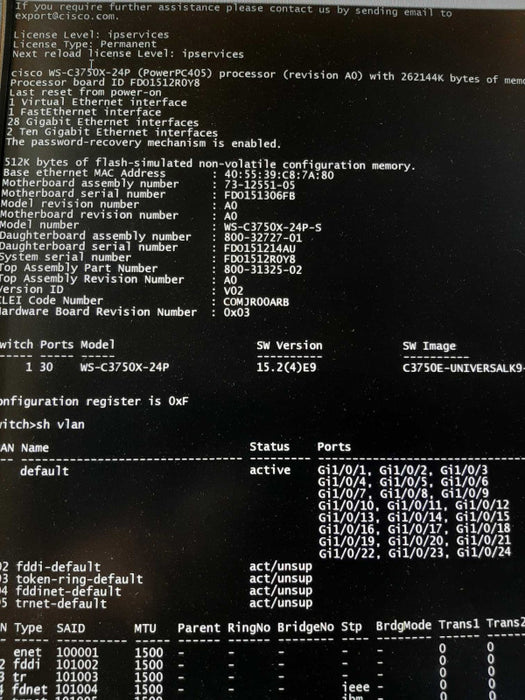 Cisco WS-C3750X-24P-S 24-Port PoE Gigabit 3750X Switch, FACTORY RESET ~