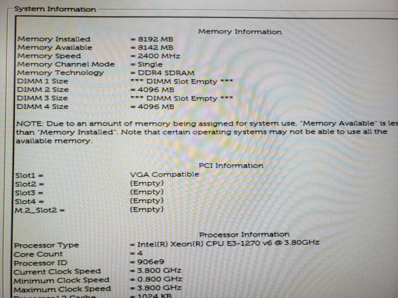 Dell Precision Tower 3620 Xeon E3-1270v6@3.8GHz 8GB DDR4 Quadro K620 No HDD [