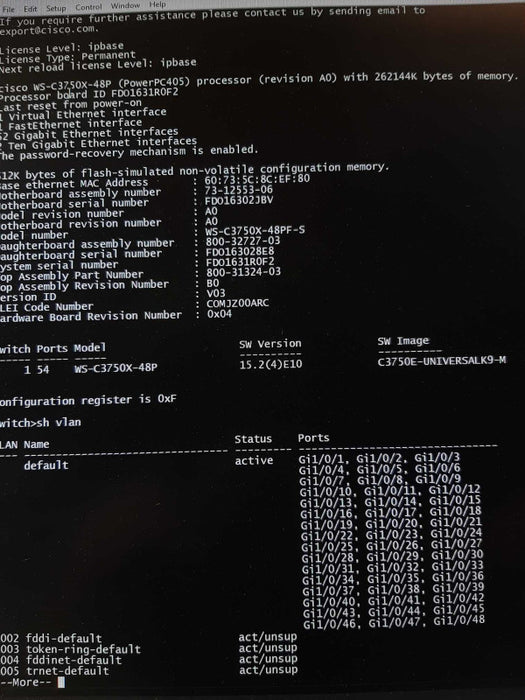 Cisco WS-C3750X-48PF-S 48-Port PoE+ Gigabit Switch, FACTORY RESET ~