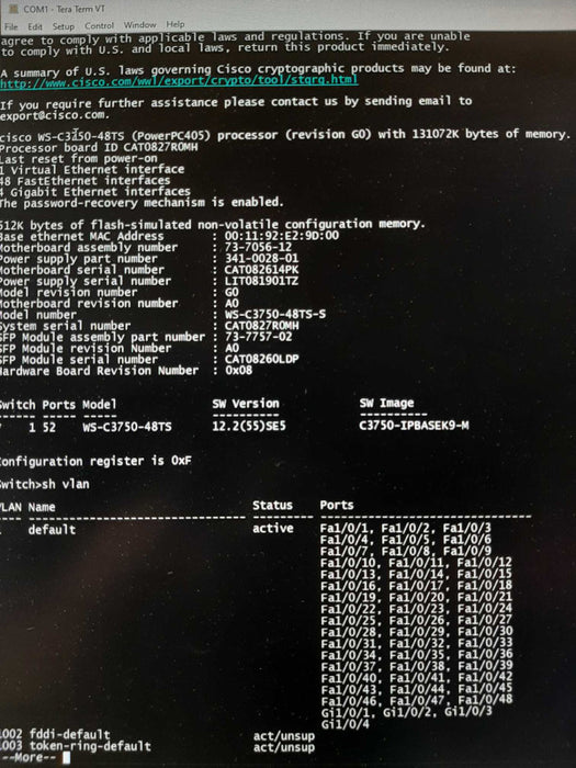 Cisco WS-C3750-48TS-S 3750 Series Network 48 Port Catalyst Switch, FCTY RESET ~