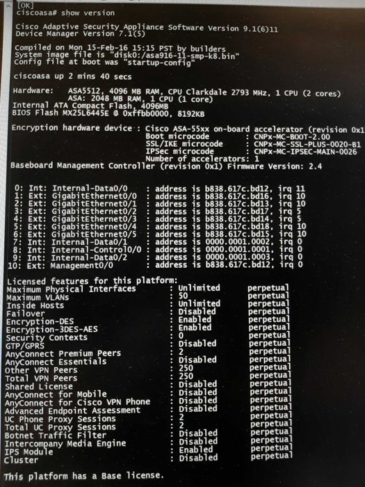 Cisco ASA5525-X ASA5525-K9 Security Appliance Firewall, No Drives, FACTORY RESET, QTY~