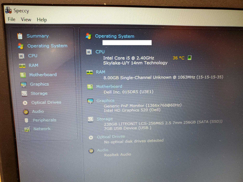 Dell Latitude 5480 Core i5-6300U @ 2.4 GHz 8 GB Ram 250GB SSD (